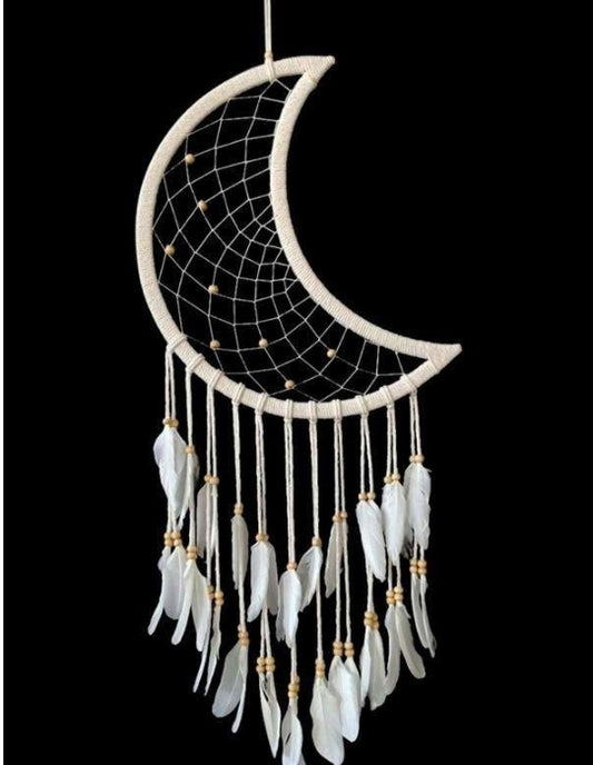 White Crochet Moon Dreamcatcher